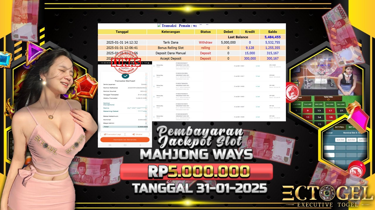 BUKTI JACKPOT SLOT MAHJONG WAYS TERPERCAYA DI INDONESIA TGL 31-01-2025