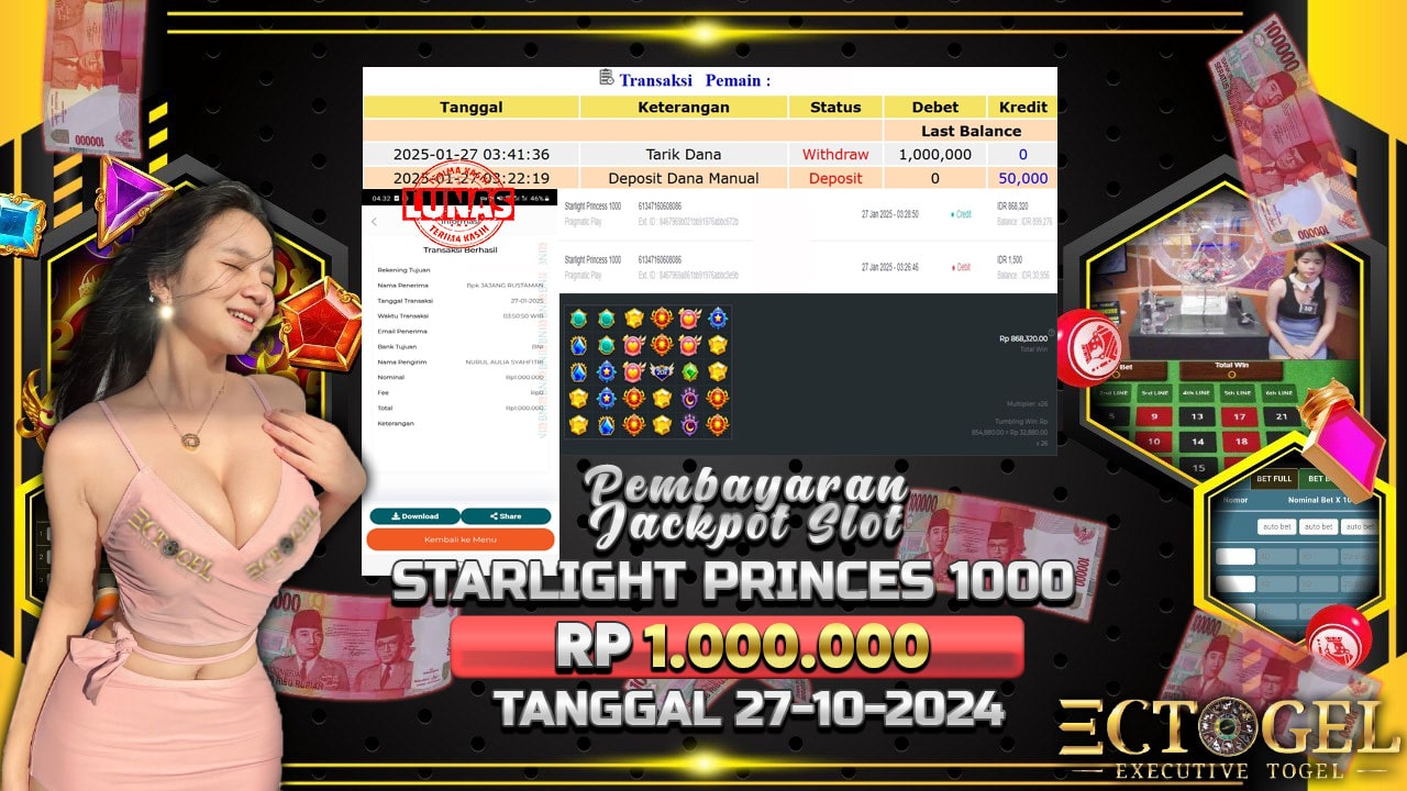 BUKTI JACKPOT SLOT STARLIGHT PRINCES 1000 TERPERCAYA DI INDONESIA TGL 27-01-2025