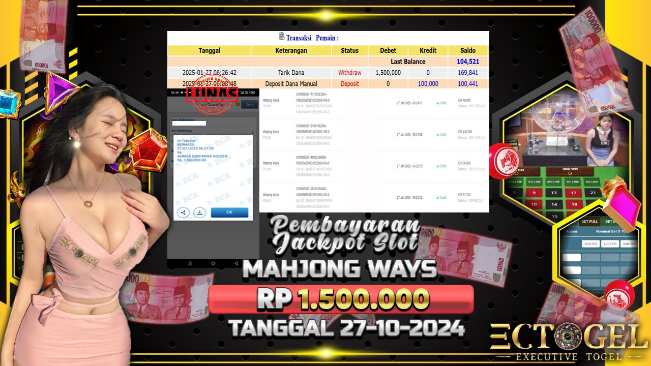 BUKTI JACKPOT SLOT MAHJONG WAYS TERPERCAYA DI INDONESIA TGL 27-01-2025