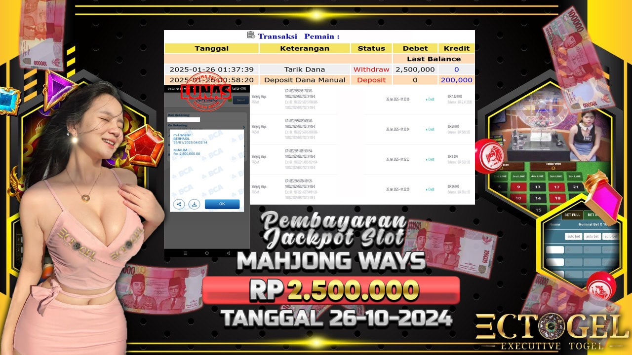 BUKTI JACKPOT SLOT MAHJONG WAYS TERPERCAYA DI INDONESIA TGL 26-01-2025