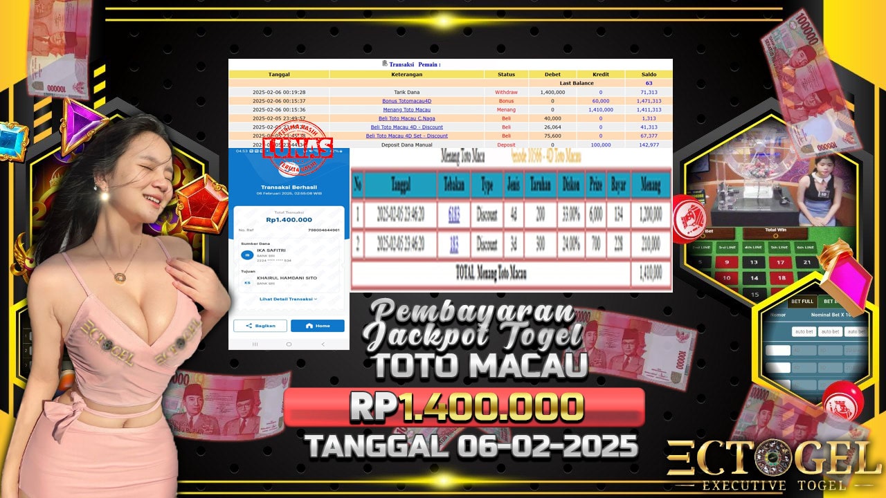 BUKTI JACKPOT TOGEL TOTO MACAU TERPERCAYA DI INDONESIA TGL 06-02-2025