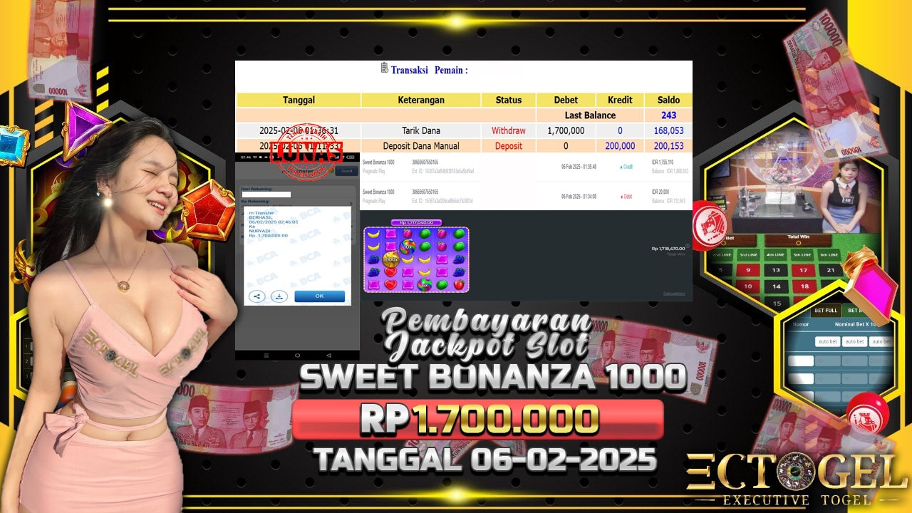 BUKTI JACKPOT SLOT SWEET BONANZA 1000 TERPERCAYA DI INDONESIA TGL 06-02-2025