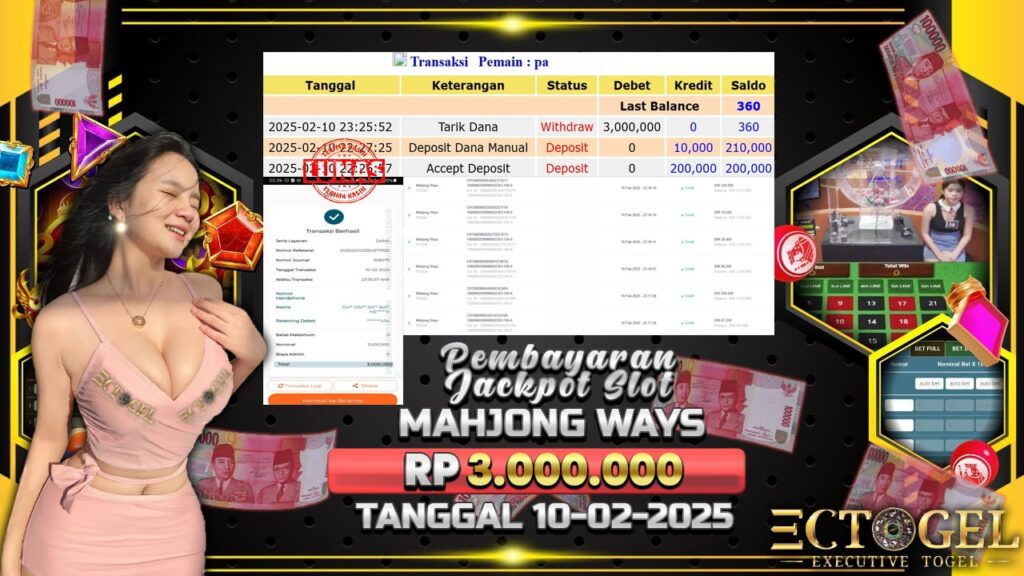 BUKTI JACKPOT SLOT MAHJONG WAYS TERPERCAYA DI INDONESIA TGL 10-02-2025