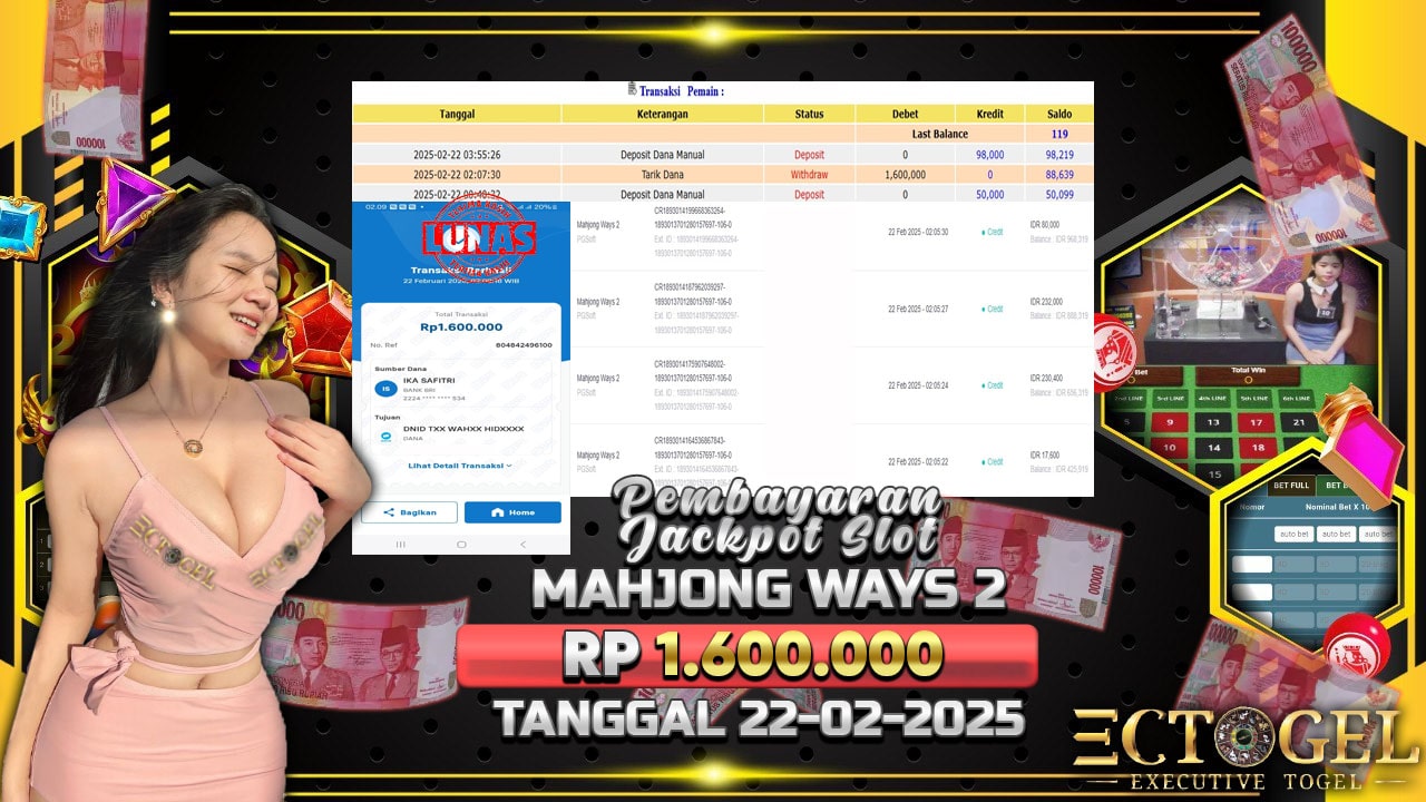 BUKTI JACKPOT SLOT MAHJONG WAYS 2 TERPERCAYA DI INDONESIA TGL 22-02-2025