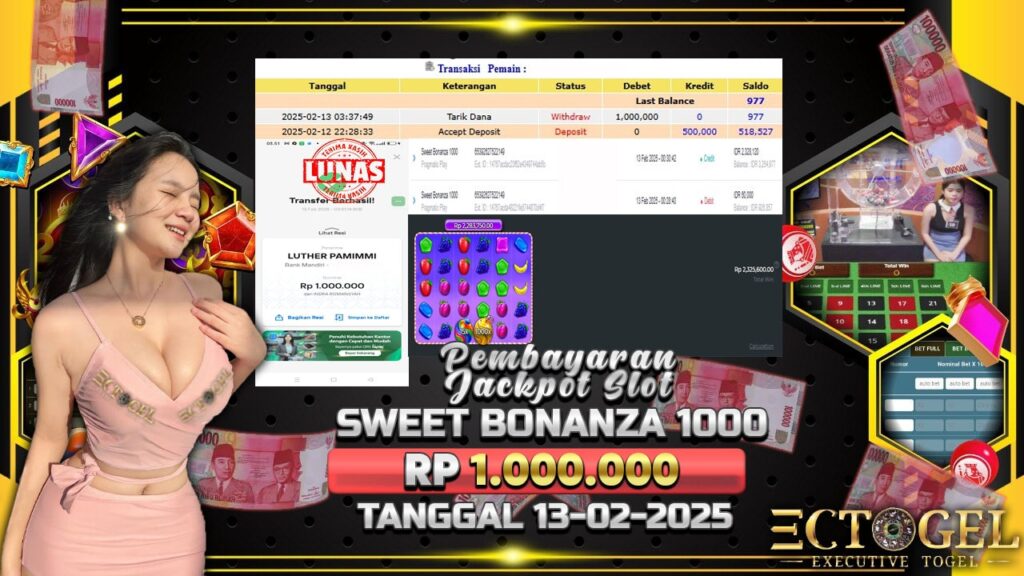 BUKTI JACKPOT SLOT SWEET BONANZA 1000 TERPERCAYA DI INDONESIA TGL 13-02-2025